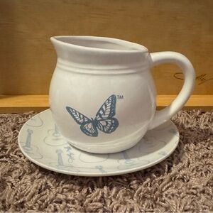 Dolly Parton White and Blue Butterfly Pitcher with Saucer